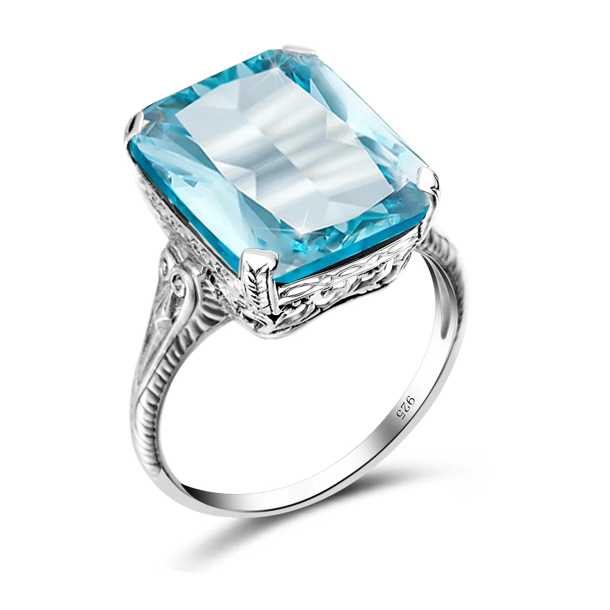 

New Arrival Excellent Cut Blue Topaz Rings for Women Mom 925 Sterling Silver Vintage Rings Party Fine Jewelry Accessories Gift