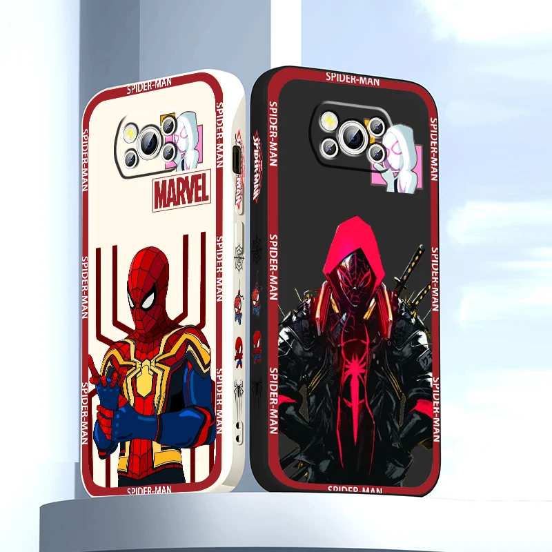 

Marvel Spiderman Cartoon Art Phone Case For Xiaomi Mi Poco M5s M5 X4 X3 M4 M3 F4 F3 GT Pro NFC 5G Liquid Left Rope Cover