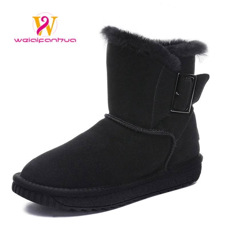 

Snow boots women 2022 new genuine leather wool plush thickened winter short barrel non-slip casual warm cotton shoes boots
