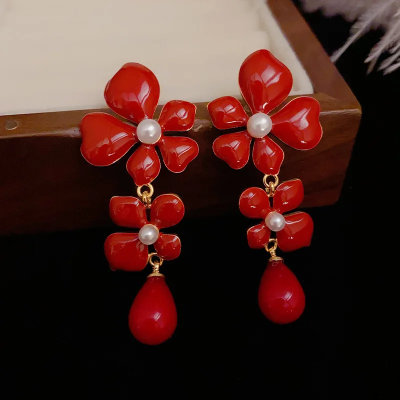 Серьги Draweye с жемчугом и цветами для женщин винтажные корейские модные