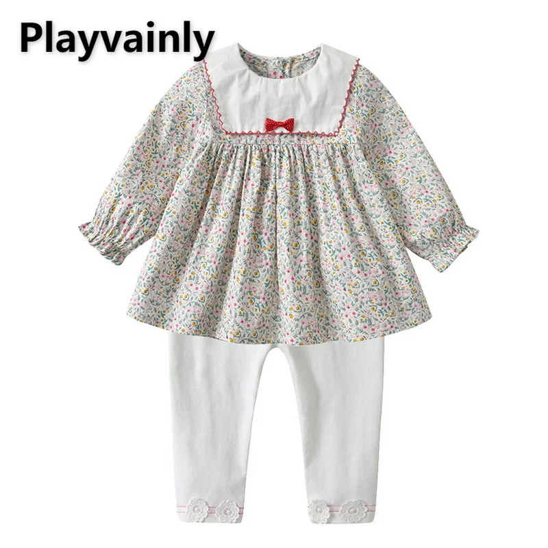 

Корейский стиль, новинка, весенние детские комплекты для девочек, Лоскутная рубашка с длинными рукавами-фонариками и цветочным бантом + бел...