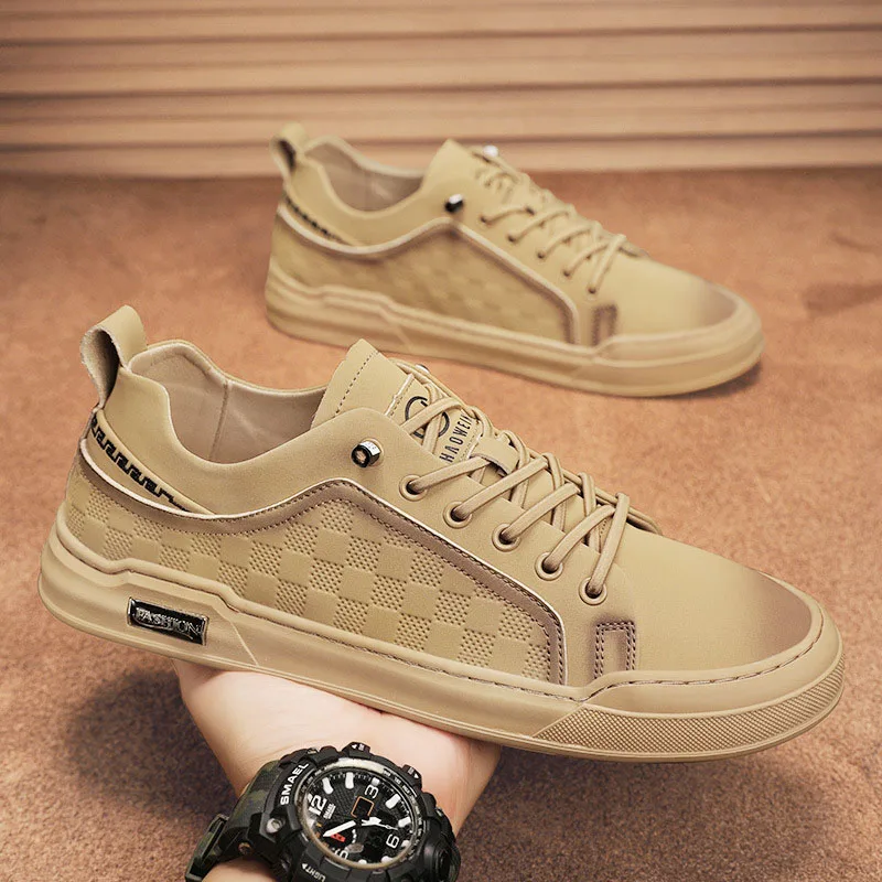 

Мужские кожаные кроссовки с клетчатым принтом, черные повседневные кроссовки на плоской подошве для скейтборда, молодежная Уличная обувь д...