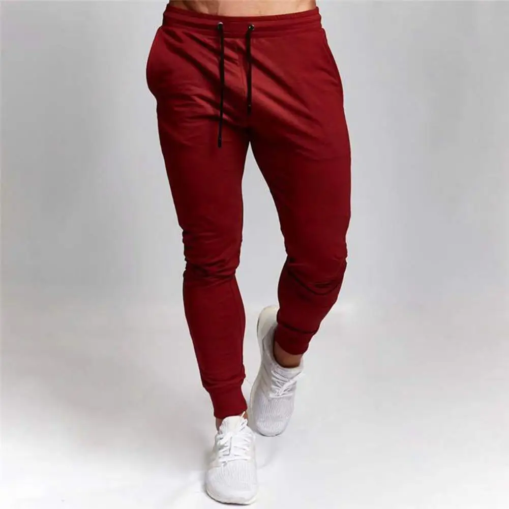 

Men Sport Pants Solid Color Elastic Waist Drawstring Ankle-banded Soft Fitness Sweat Absorption Running Men Sweatpants Male Clot