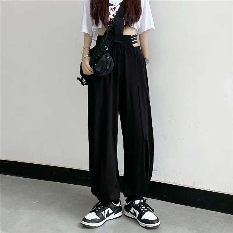 

Women's Sports Pants 2023 New Straight High Waist Trouser Baggy Harajuku Sense Of Design Button Casual Wide Leg Pants