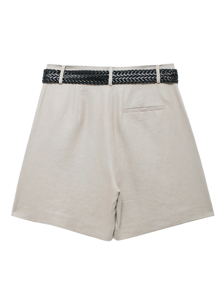 Женские льняные шорты-бермуды KAOPU ZA с высокой талией и поясом комплекты из двух