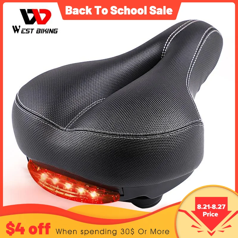 

WEST BIKING Wide Bicycle Saddle with Taillight Soft Sponge Cushion Hollow Thicken Cycling Ciclismo Seat MTB Mountain Bike Saddle