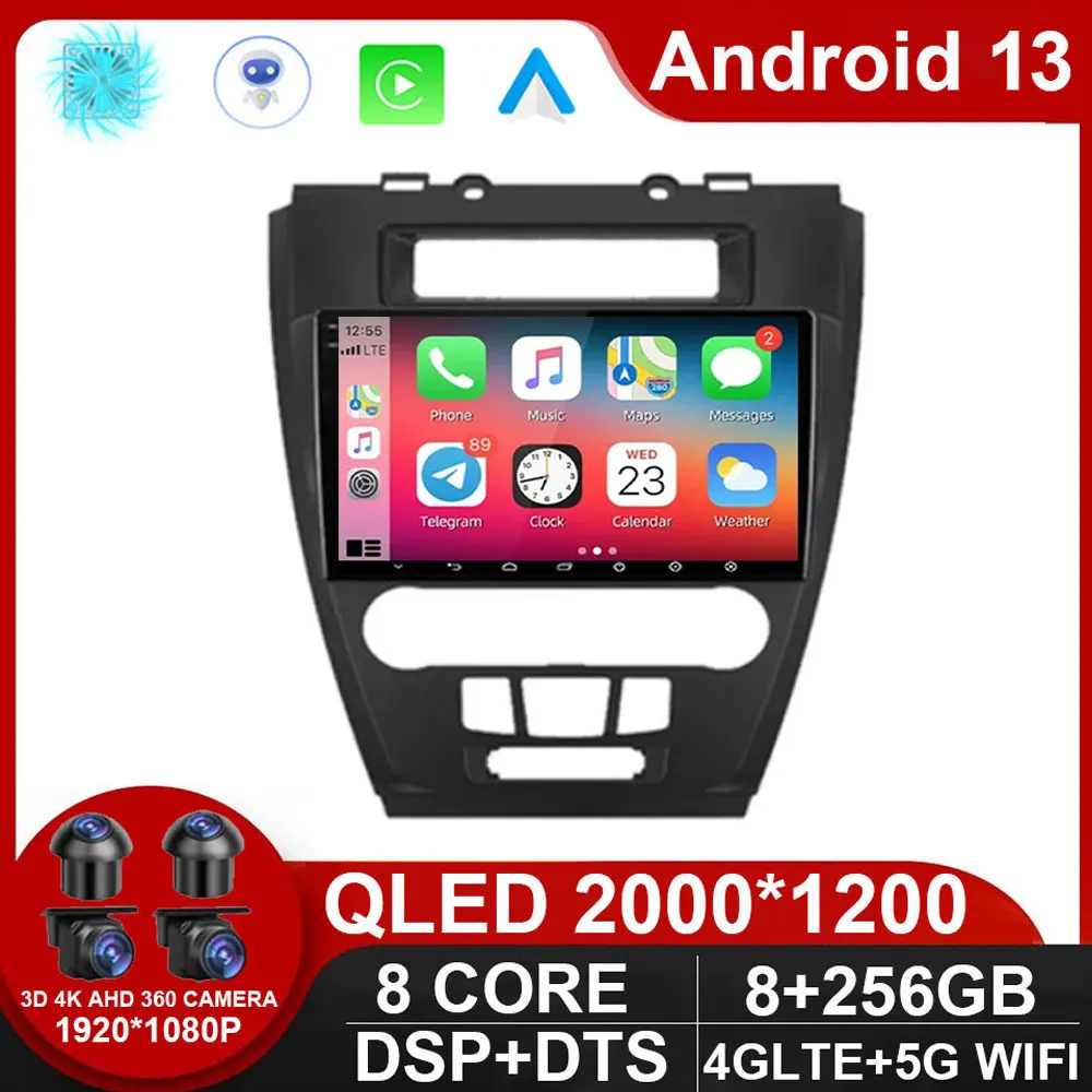 Радио Android 13 для FORD FUSION MONDEO MUSTANG 2009-2012 Мультимедиа Automotiva Carplay Беспроводной авто 5G DVD