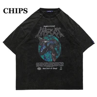 chips 2022 summer vintage dark t shirt men women streetwear hip hop harajuku washed t shirts high quality loose cotton top tees