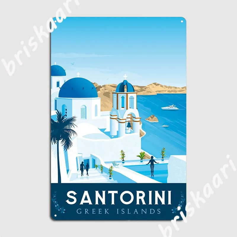 

Santorini Travel Poster Poster Metal Plaque Wall pub Mural Classic Wall Plaque Tin sign Poster