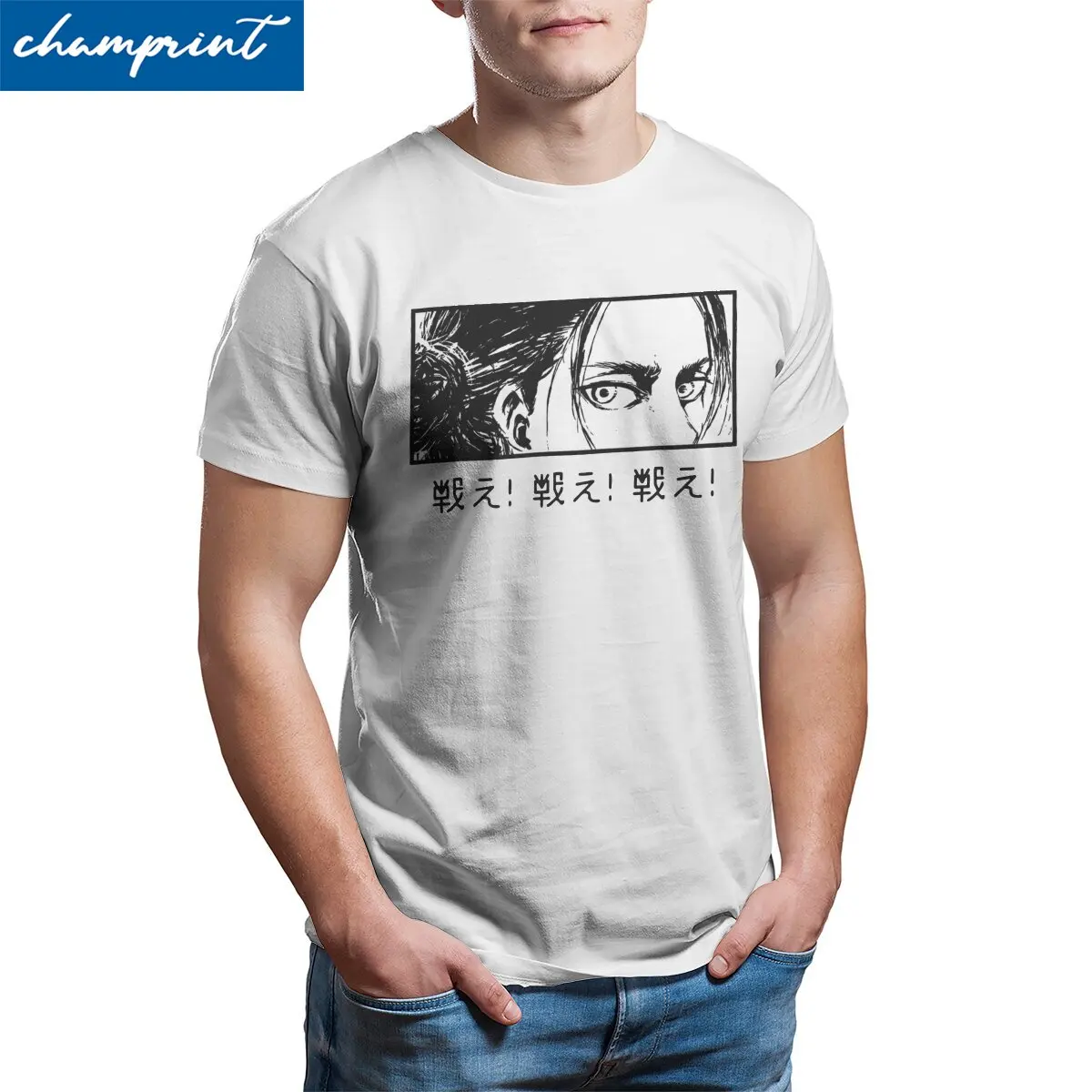 

Attack on Titan Eyes T Shirts Men 100% Cotton Unique T-Shirt Crew Neck Japanese Anime Shingeki No Kyojin Tees Clothes Gift