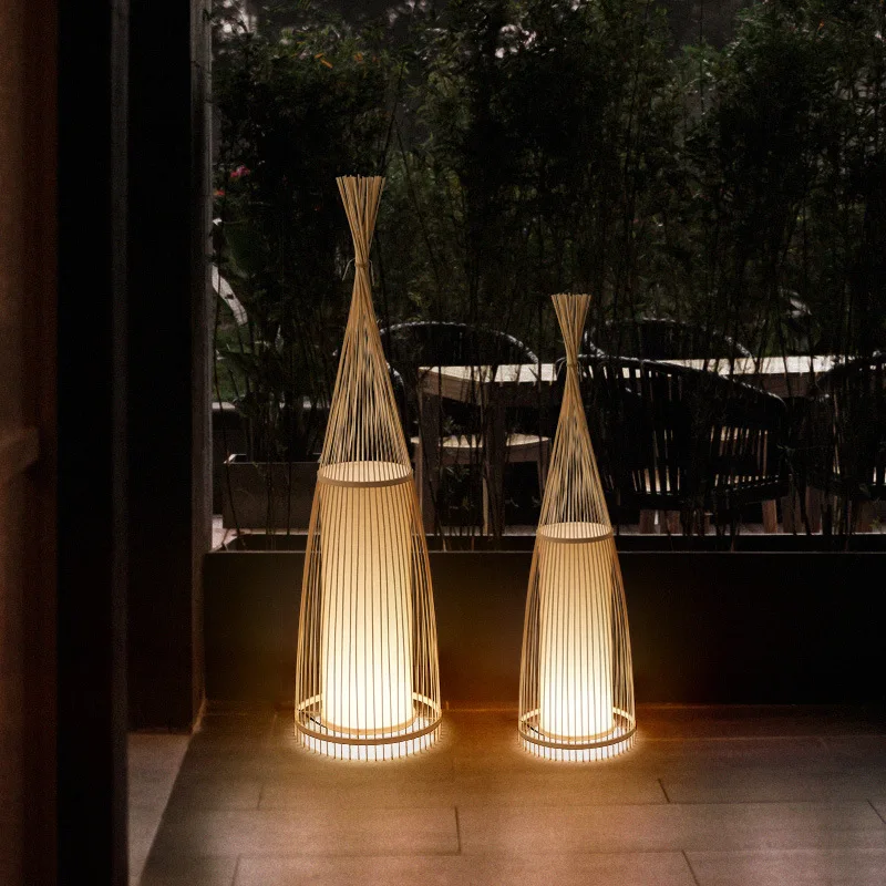 

Chinese style bamboo floor lamp living room lamp, tea room club Japanese style creative bamboo floor lamp
