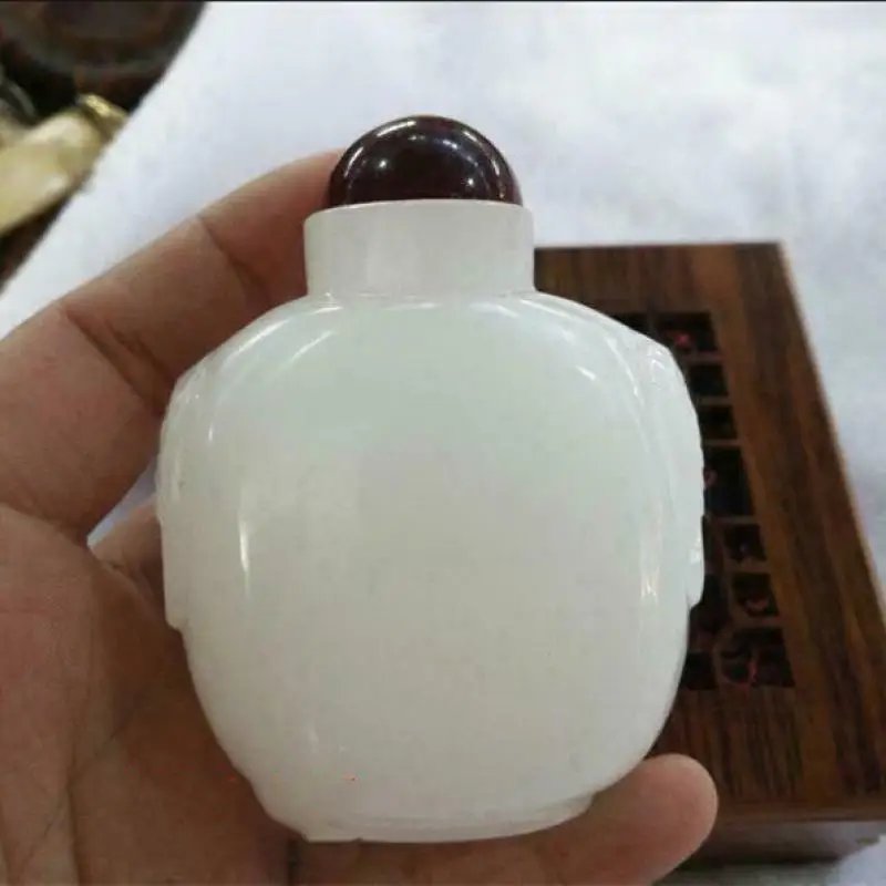 

Rare Chinese 3.0 Inches Master Hand-Carved White Jade Snuff Bottle