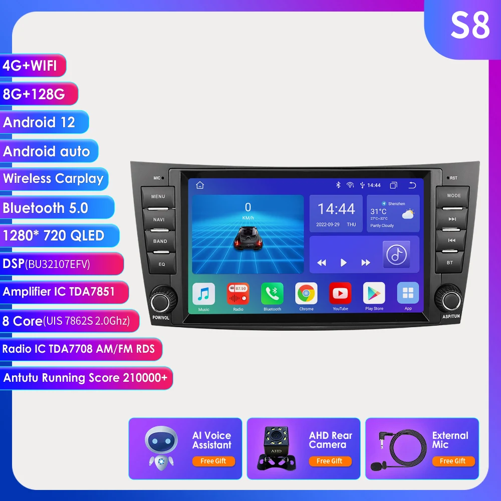 

2din Android 12 Автомагнитола мультимедийный видеоплеер для Mercedes Benz W211 E200/220/300/320 GLS350 W209 W463 4G WIFI Carplay аудио