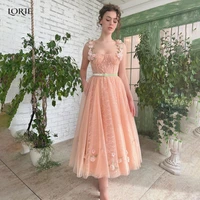 lorie blush pink 3d flowers lace prom party gowns tea length appliques evening dance dresses belt formal graduation dress 2022