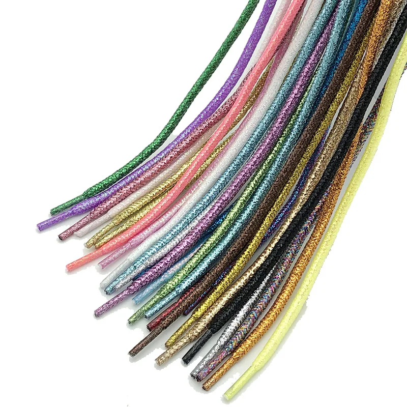 New Round Shiny Metallic Glitter Shoelaces Gold Silver Silk 