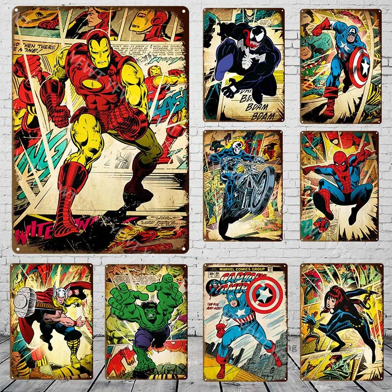 Мстители, художественный постер, металлическая пластина, жестяной знак, винтажная мужская пещера, домашняя декоративная доска в стиле ретро, таблички для декора комнаты