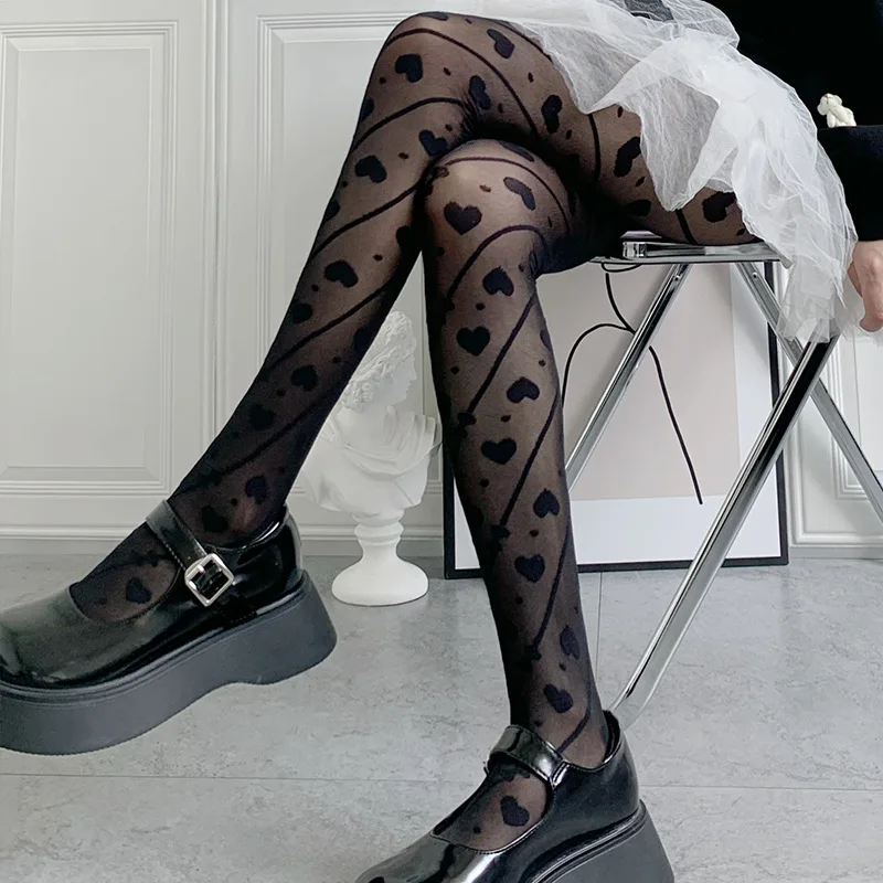 

Lolita Fashion Stocking Preppy Style Love JK Cosplay Leggings Tuiwa Tight Black Silk Sexy Maid Girl