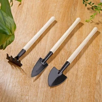 3pcsset mini shovel rake set shovel for plants bonsai tools garden mini hand tools miniature planting set wooden handle spade