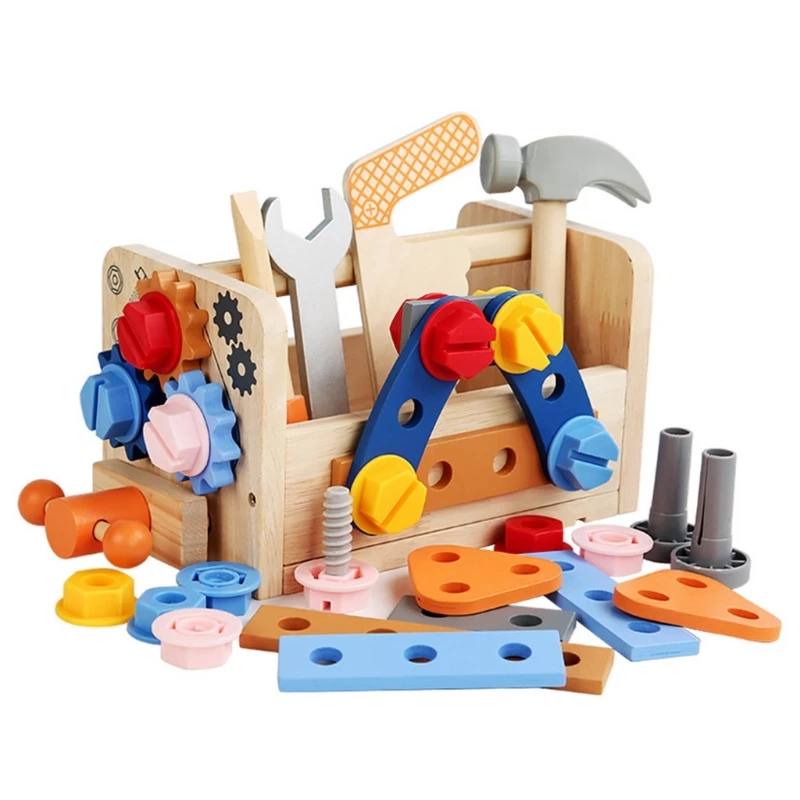 

Educational Montessori Child Toy Wooden Toolbox Pretend Play Set Preschool Children Nut Screw Simulation Carpenter Tools