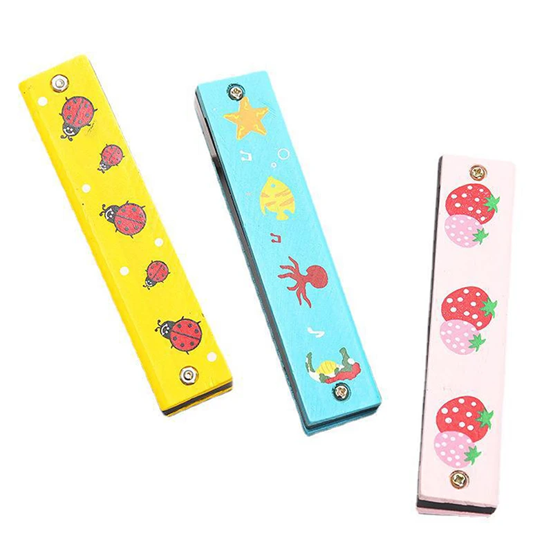 

Wooden Harmonica For Kids Toys Musical Instruments 16 Holes Double Row Cartoon Blow Woodwind Color Melodic Mouth