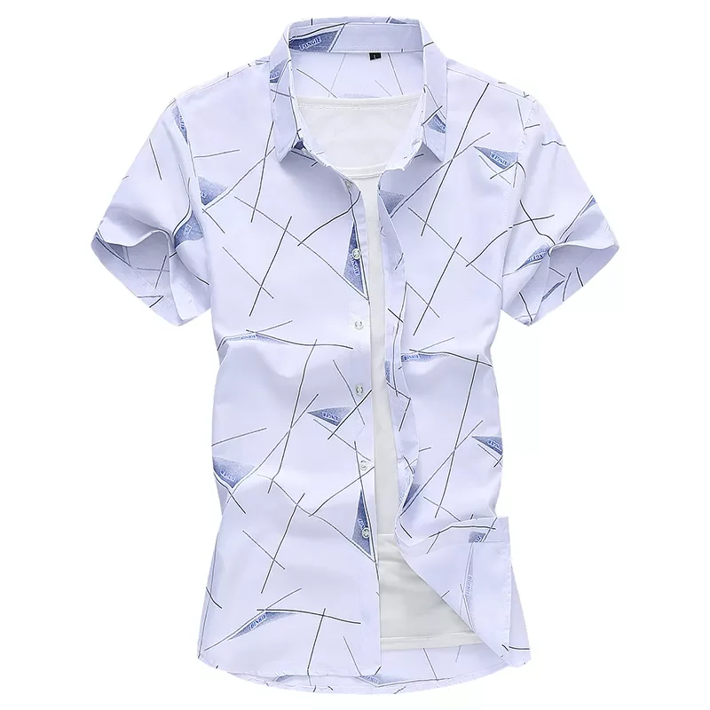 

NEW IN New Geometric Pattern Short Sleeve Shirt Men's Print Beach Blouse 2021 Summer Clothing Plus Asian Size 5XL 6XL 7XL