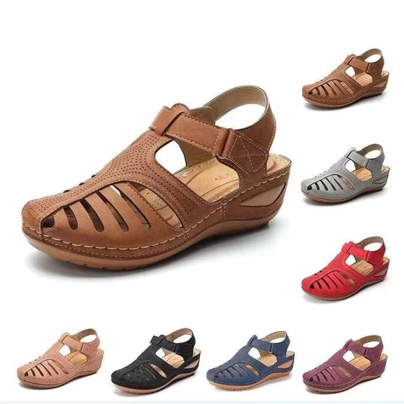 

Baotou Sandals 2022 Summer Send Europe and The United States Shoes Thick Soles Large Size Round Head Wedge Comfort Beach Shoes