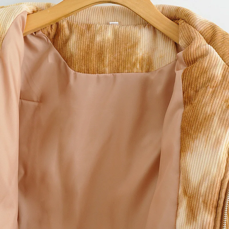 2022 Women's New Color Lapel Solid Color Tie-Dye Thickening Warm Fashion Casual Cotton Coat