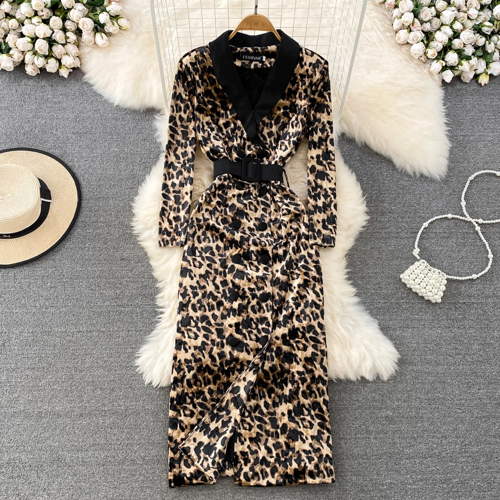 

Женское бархатное платье с V-образным вырезом, с леопардовым принтом