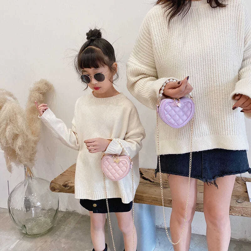 PU Leather Children's Small Shoulder Bags Fashion Pearl Chain Baby Girl Purse Handbags Princess Accessories Messenger Bag Wallet