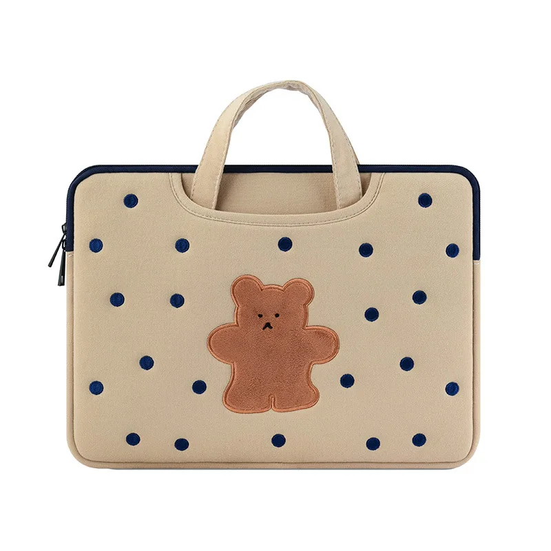 

Cute Embroidery Bear Laptop Sleeve Bag Soft Shockproof Laptop Hand Bag for 11/12/13/14/15/15.6inch Tablet Pouch