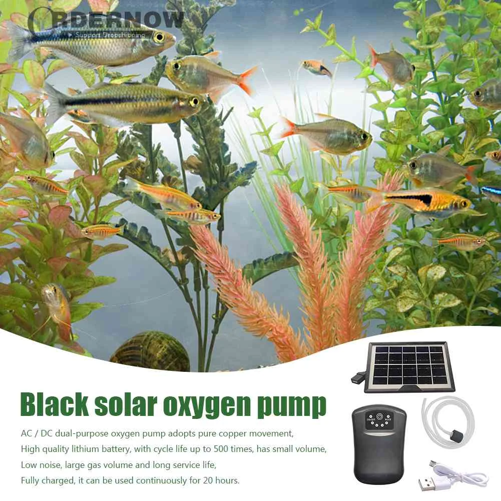 

Aquarium Air Pump Solar Powered Oxygenator Fish Tank Oxygen Pump USB Charging for Outdoor Traveling Supplies