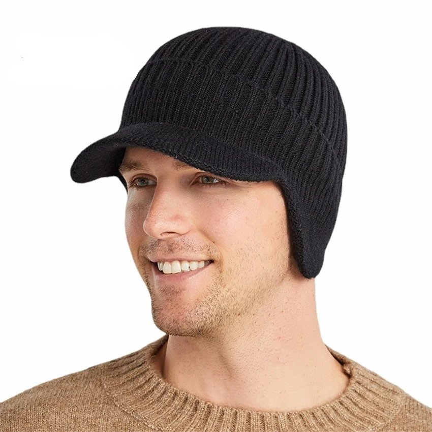 

Winter Men's Hat Thick Windproof Sun Visor Hat Outdoor Riding Warm Ear Protection Knitted Hat Male Baseball Cap