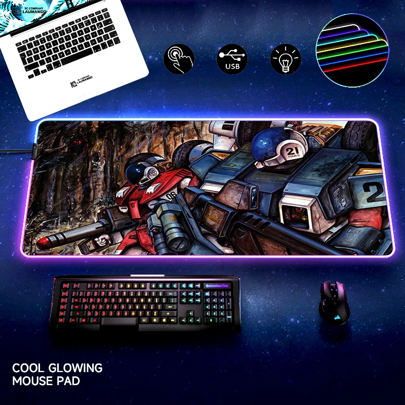 RGB Pc Mouse Pad Computer Robotechs Xxl Gaming Mause Gamer Anime Carpet Accessories Keyboard Mats Backlit Mat Desk Cute Large Xl