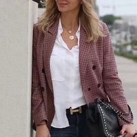work office lady suit slim double breasted business female blazer fashion autumn women plaid blazers and jackets coat pockets