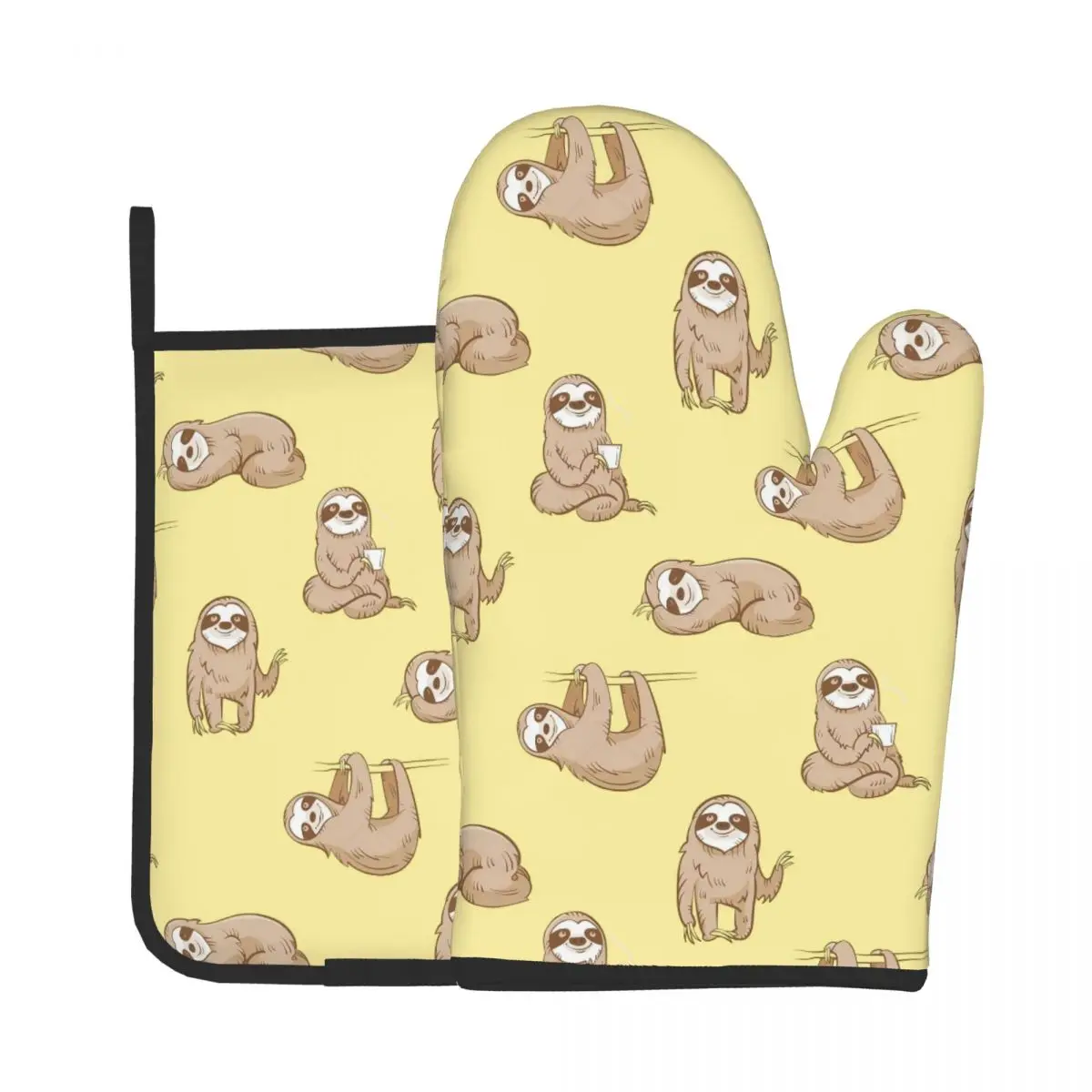 

2PCS/Set Sloth Pattern Kitchen Gloves Baking Oven Cooking Oven Mitts Animal Funny Polyester Potholder Pad BBQ Gloves Microwave