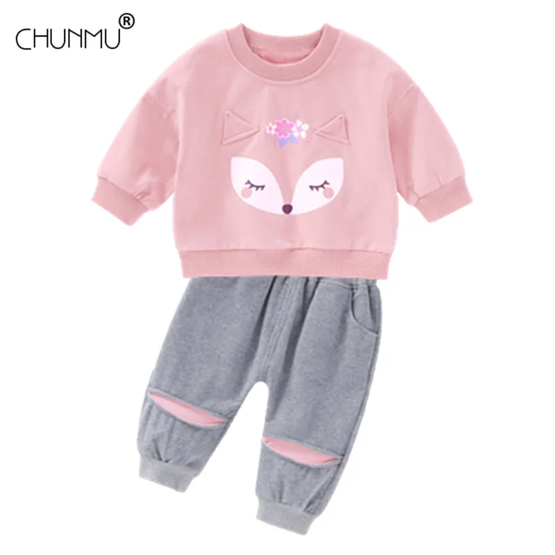 

Осенний костюм для девочек; Толстовка и штаны; Комплект из 2 предметов; Свободный Повседневный Спортивный Детский костюм с героями мультфил...