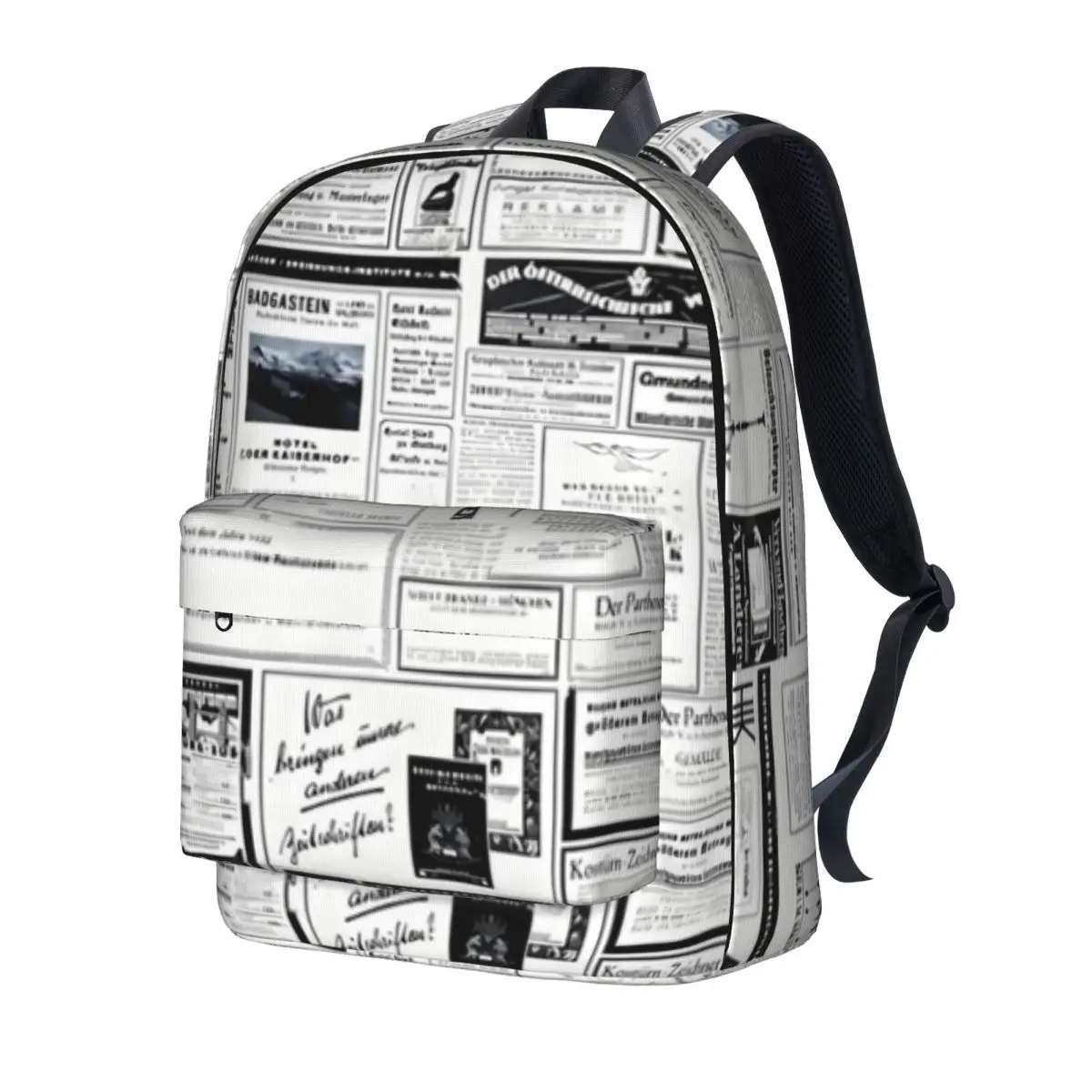 

Newspaper Print Backpack Vintage Advertising Outdoor Backpacks Female Kawaii High School Bags High Quality Large Rucksack