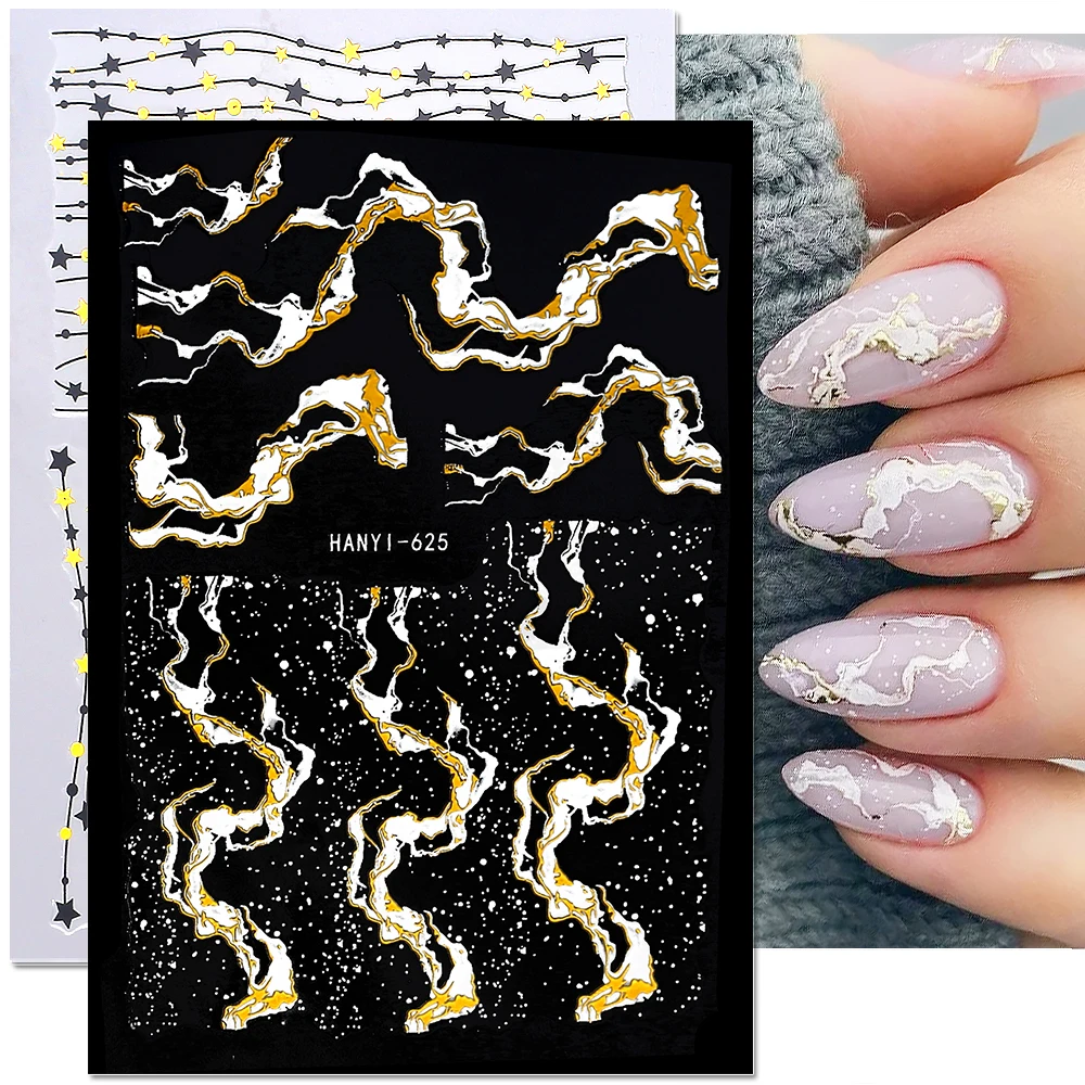 

3D Blooming Marble Foil Nail Stickers Gold Bronzing Stripe Lines Stars Wave Nail Decals Self-Adhesive Design Manicure Decoration