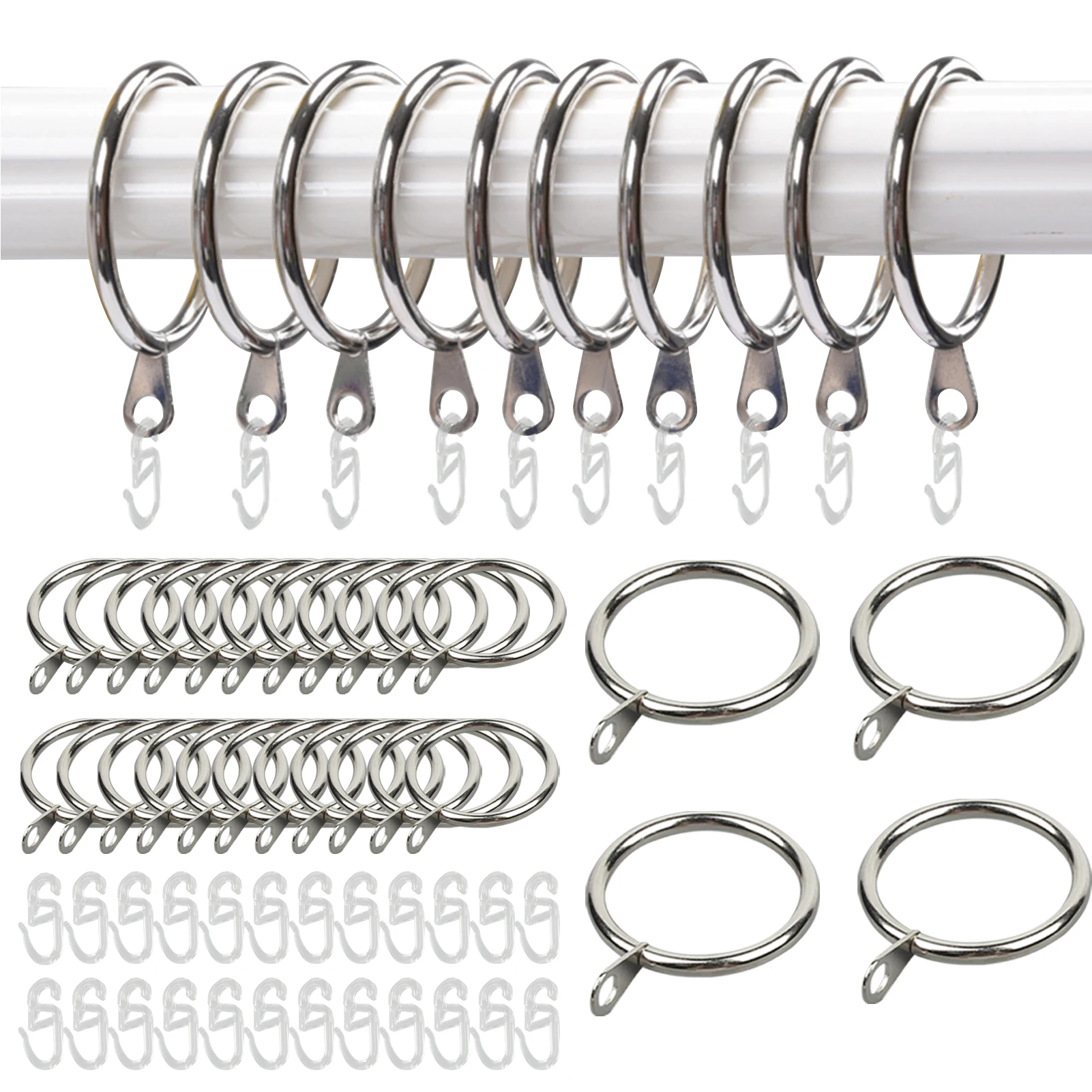 

22pcs Bedroom Low Noise Easy Install Heavy Duty 30mm Inner Diameter Metal Curtain Ring Convenient With Eyelet Hooks Window Rods