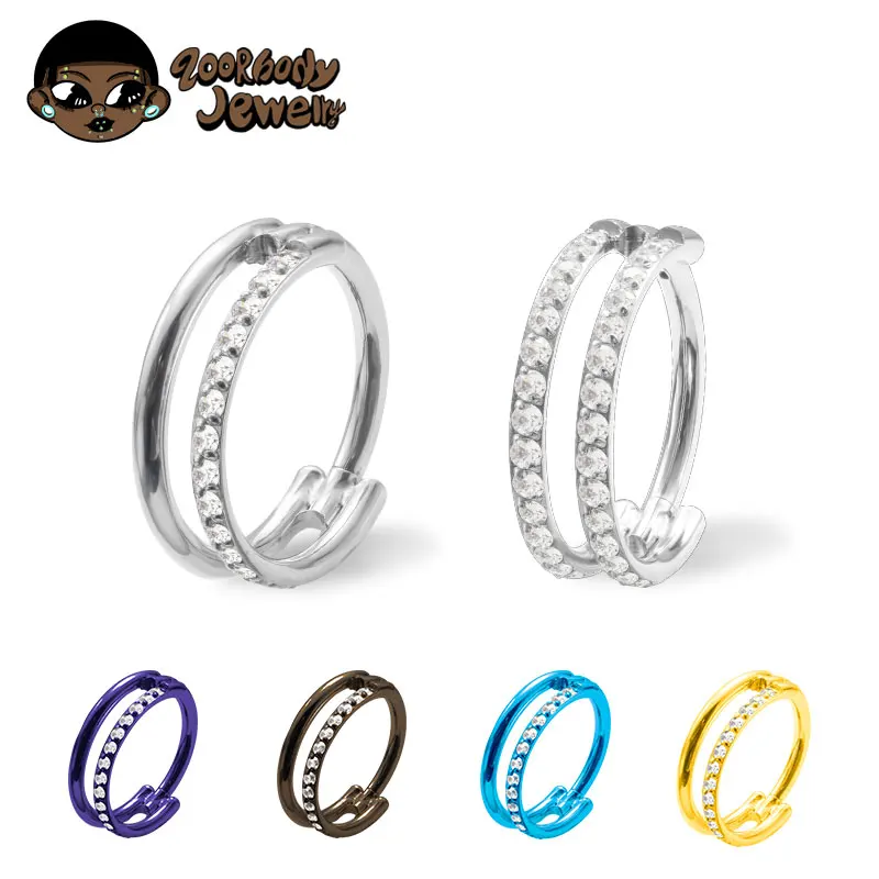 

G23 Titanium Piercing Hinged Segment Hoops CZ Stone Nose Rings Clicker Ear Cartilage Tragus Helix Earrings Piercing Body Jewelry