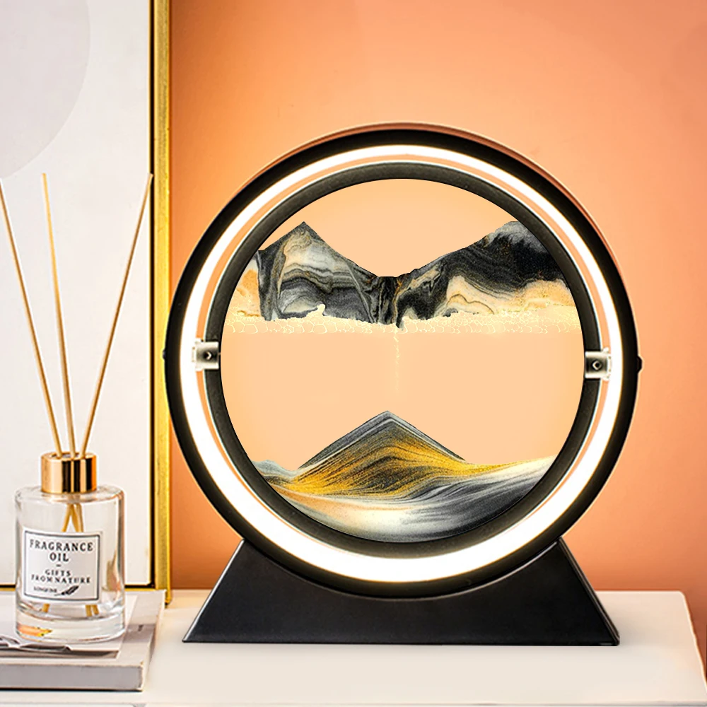 

Creative Quicksand Table Lamp Moving Sand Art Picture 3D Hourglass Deep Sea Sandscape In Motion Display Flowing Sand Home Decor