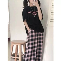 combinaison femme ropa aesthetic y2k clothesblack and pink plaid pants new women casual loose wide leg trousers ins retro teen