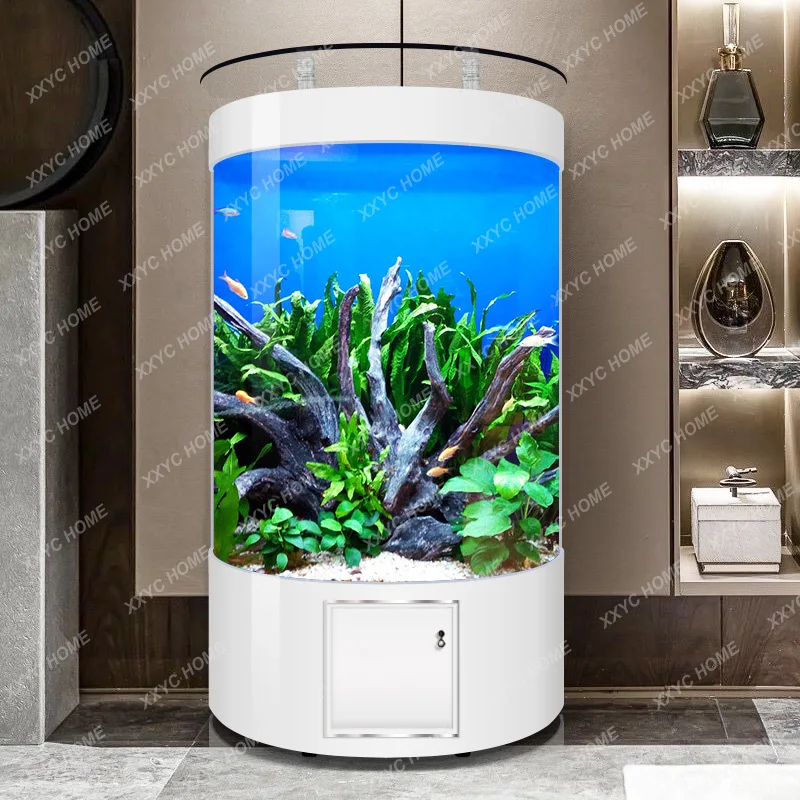 Домашний аквариум для рыб в гостиной полуцилиндрический настенный вертикальный
