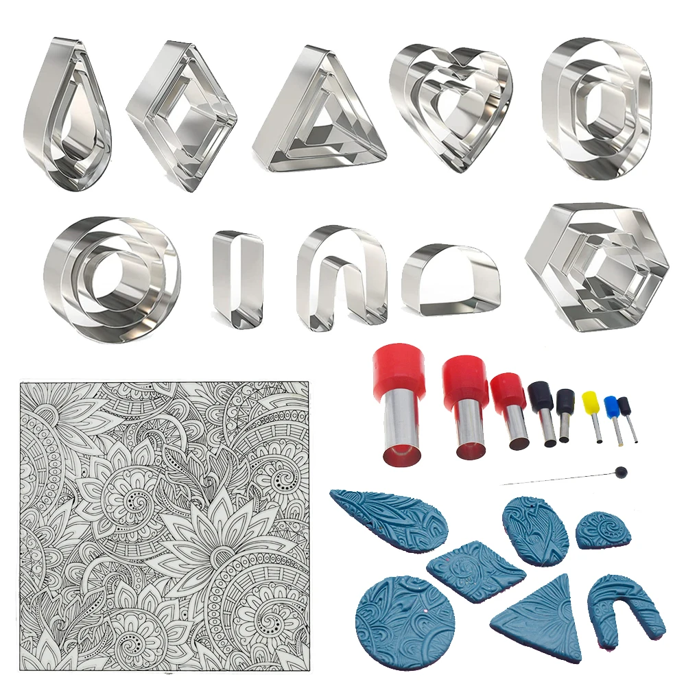 

Polymer Clay Cutters DIY Earring Emboss Stamp Clay Texture moldes Arcilla Polimerica Ceramic Pottery Tools Hobby Art Supplies
