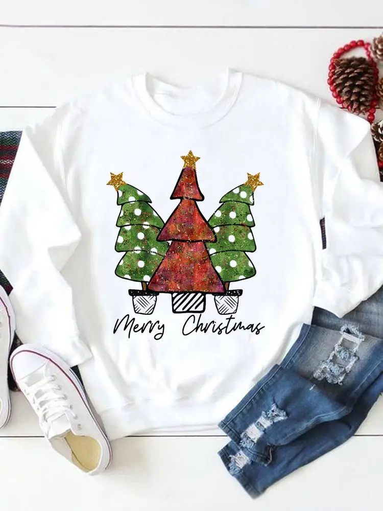 

Милые пуловеры в стиле древесины и времени, модная одежда для рождественских праздников с принтом, повседневные женские свитшоты с графиче...