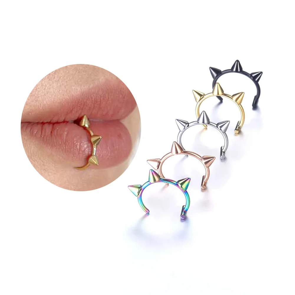 Punk Lips Rings Medical Surgical Steel Nose Ring Fake Nose Ring Septum Piercing Clip On Mouth Ring Fake Piercing Body Clip