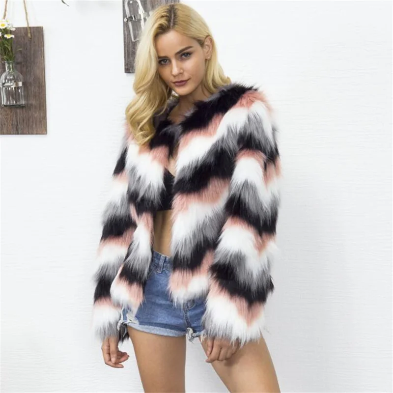 Autumn stripe faux mink leather jacket womens winter thicken warm fur leather coat women slim jackets jaqueta de couro