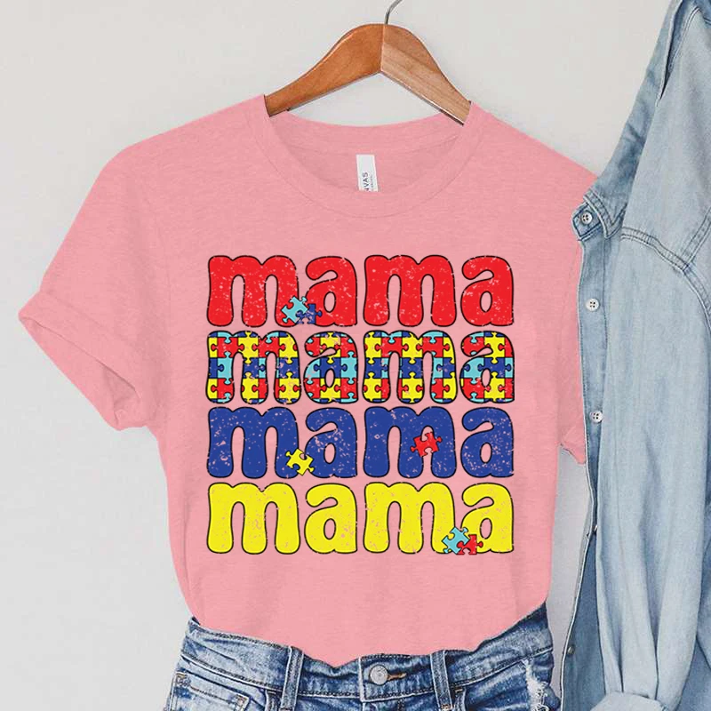 

Autism Mama T-shirts Strong Mom Harajuku Clothes for Women Crew Neck Graphic T Shirts Female Autism Awareness Femme Camiseta