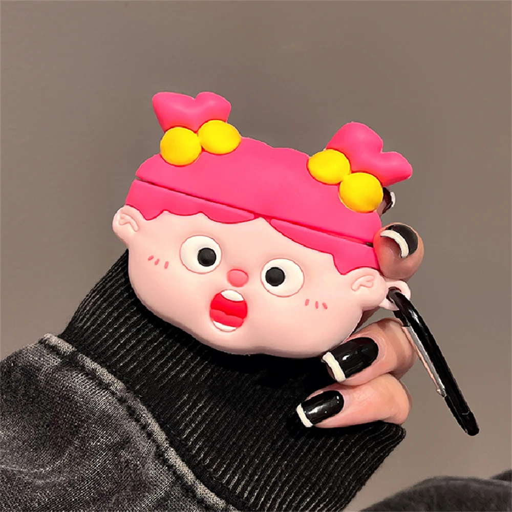 Cute Cartoon 3D Pink Funny Braid Girl Silicone Earphone Case For Airpods Pro 2 Bluetooth Earphone Soft Case For Airpods 1 2 3