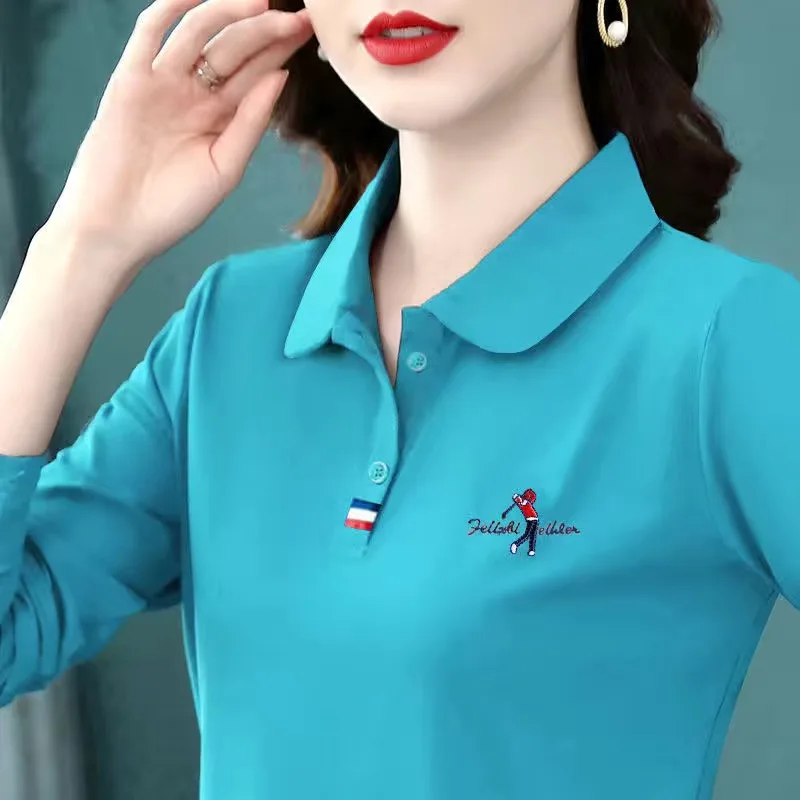 Women Golf Wear T-shirt Korea Brand golf Polo Shirt Elastic Sport Slim Long sleeve Tops Autumn Ladies embroidery Clothing